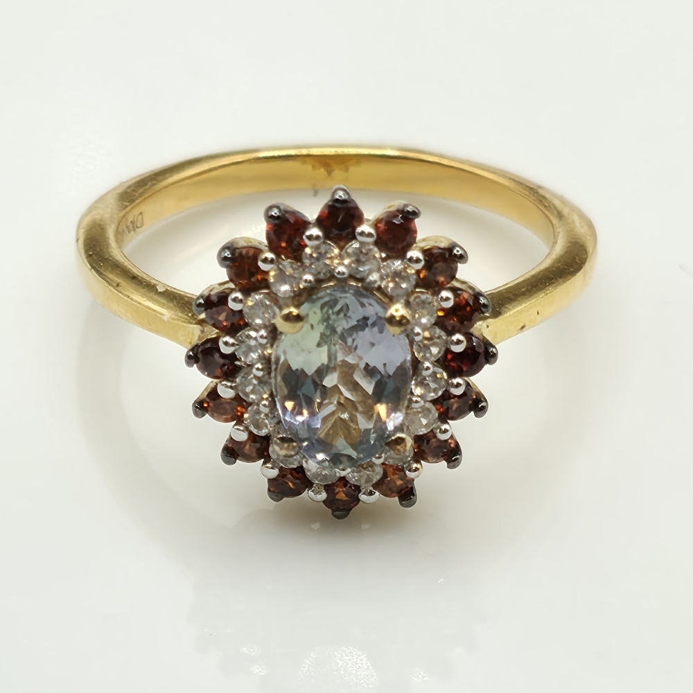 NWOT Rare Genuine Green Tanzanite Sunburst Halo Ring Rare